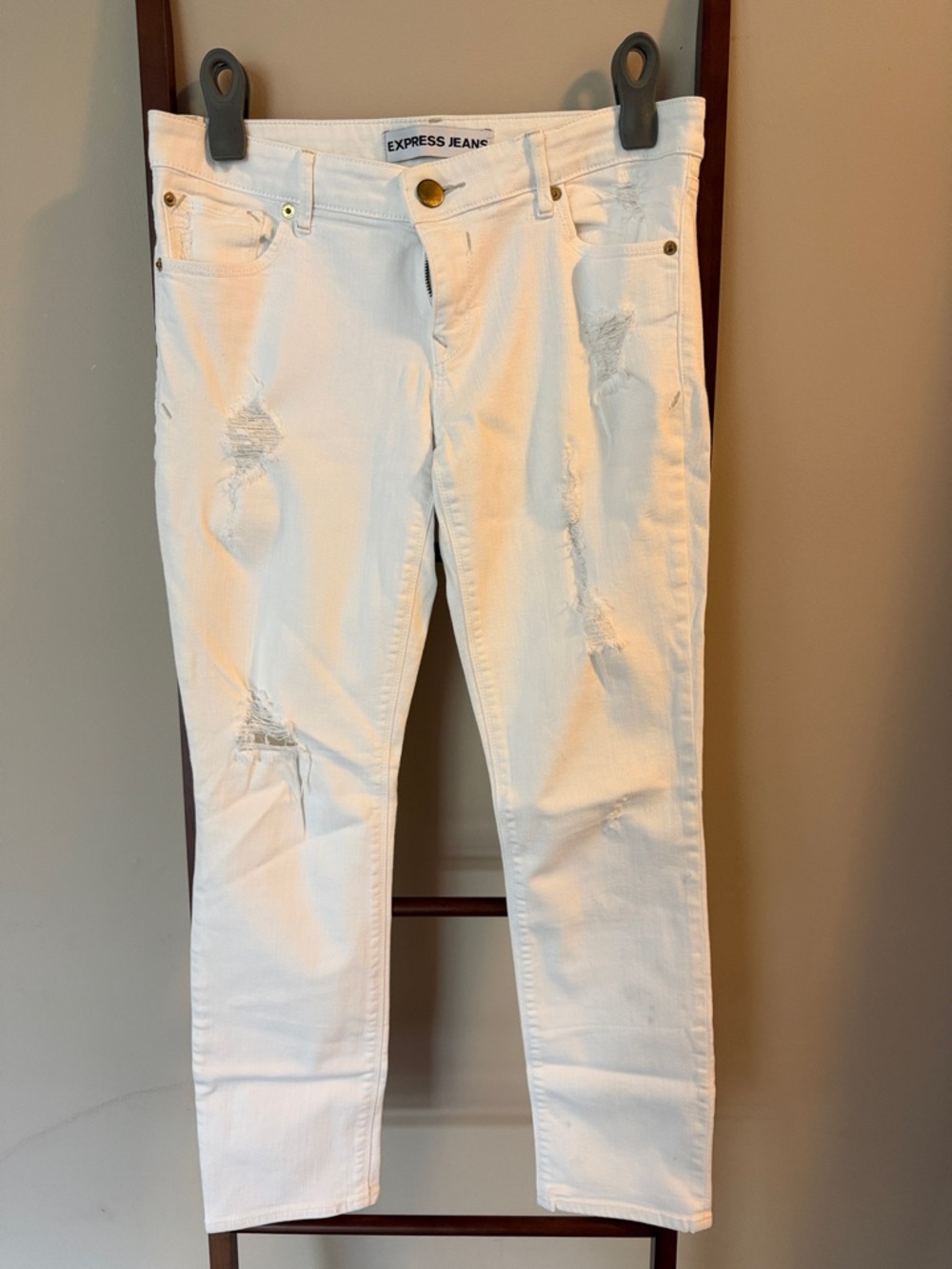 Express White Distressed Skinny Jeans for Women